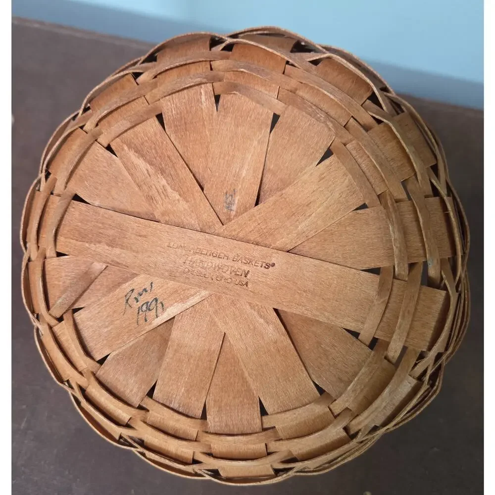 Vintage 1991 Longaberger Handwoven Wood Button Basket 7